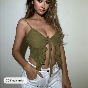 Olive Green Ruffle Tie-Front Top